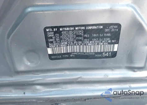 2020 Mitsubishi Outlander Sel 2.4 z USA, uszkodzony, nr VIN JA4AZ3A33LZ027059